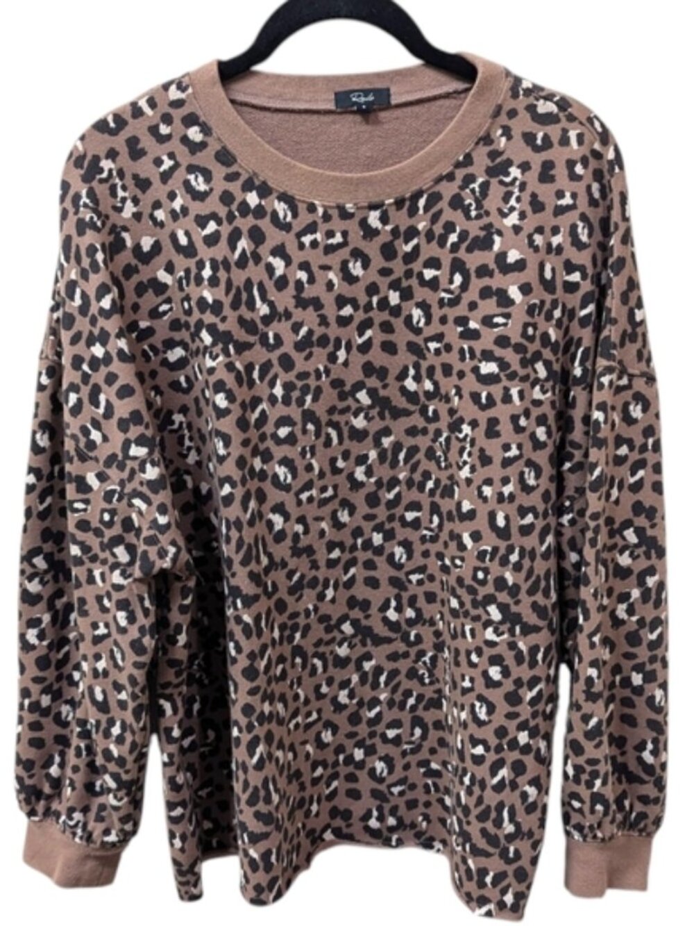 Rails Reeves Mountain Leopard Animal Print Raw Hem Sweatshirt (S)